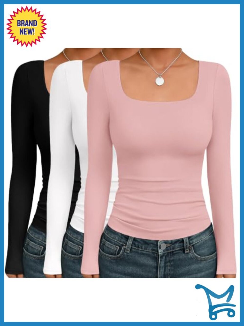 3 Pack Long Sleeve Square Neck Thermal Tops Fitted Undershirt Slim Fit